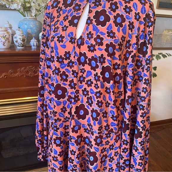 Eloquii 60s Mod Floral Keyhole Mock Neck Midi Dress • Orange Blue Brown Size 20 - Picture 3 of 10